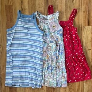 Girls Summer Dresses - Blue Striped, Floral, Red Stars